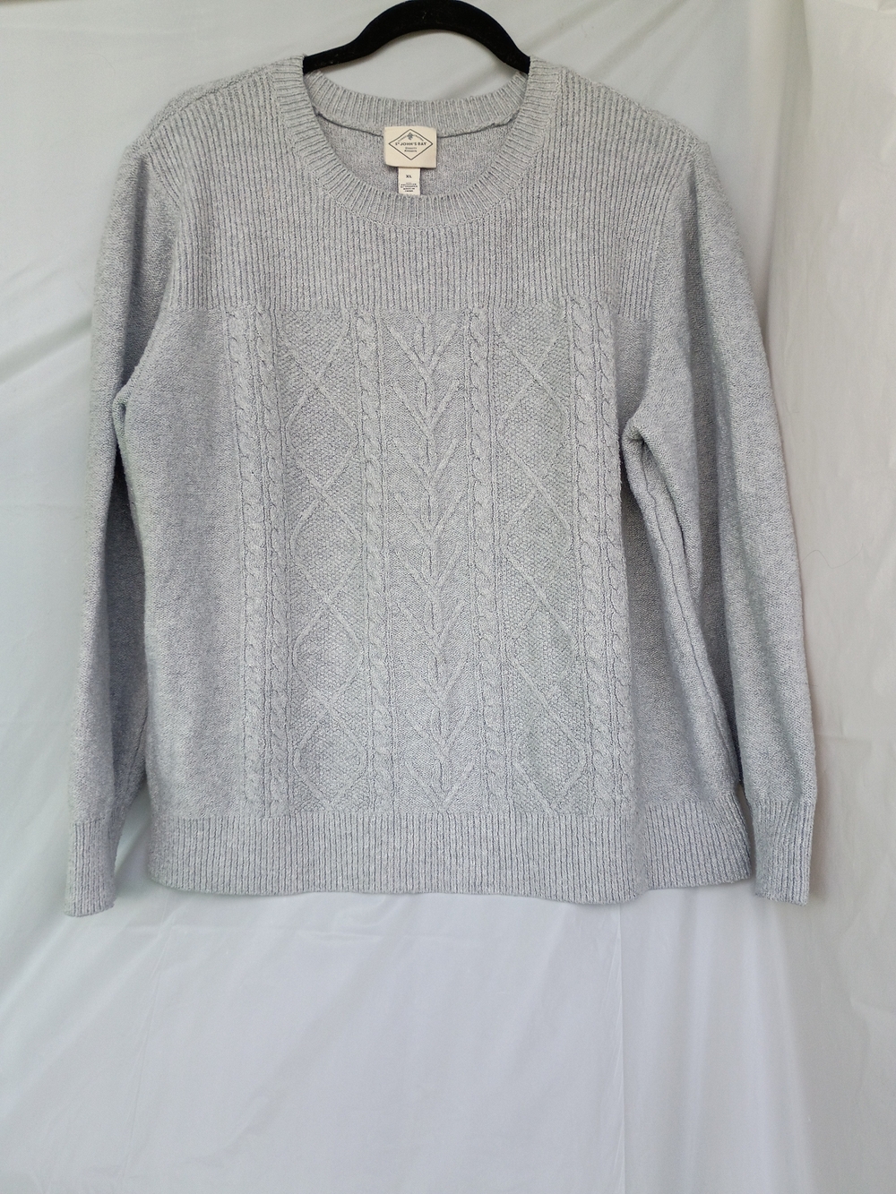 St. John's Bay Gray Cable Knit Crewneck Sweater Stretch Soft Pullover Size XL
